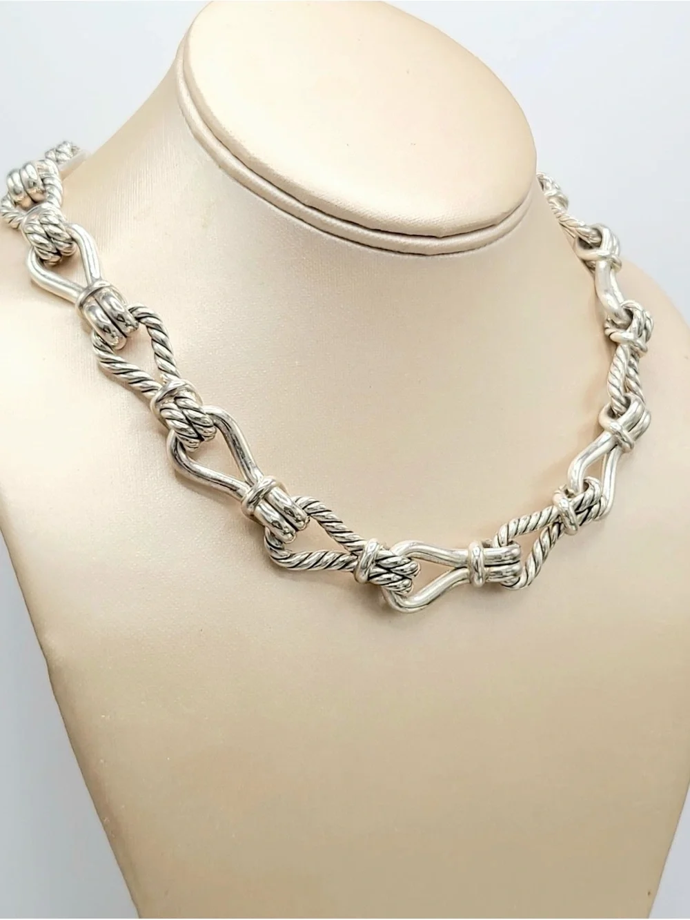 David Yurman Silver Twisted Rope Knot Link Necklace